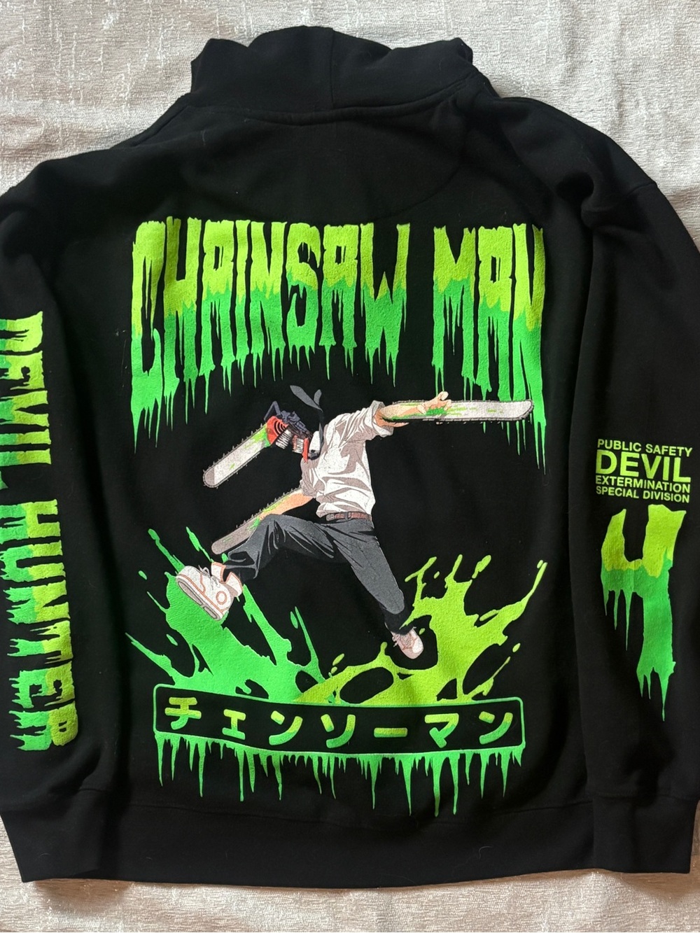 Chainsaw Man Graphic Hoodie - Black with Neon Green Print EUC/Like New!